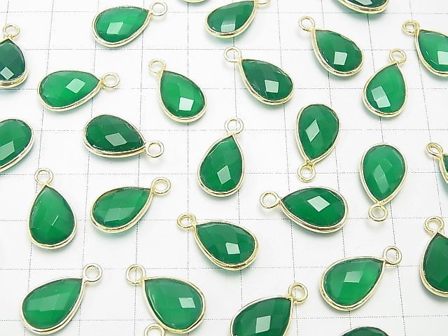 [Video] High Quality Green Onyx AAA Bezel Setting Faceted Pear Shape 13x9mm 18KGP 2pcs