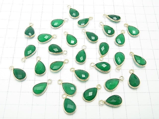 [Video] High Quality Green Onyx AAA Bezel Setting Faceted Pear Shape 13x9mm 18KGP 2pcs