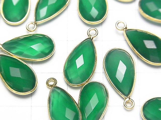 [Video] High Quality Green Onyx AAA Bezel Setting Faceted Pear Shape 17x9mm 18KGP 2pcs