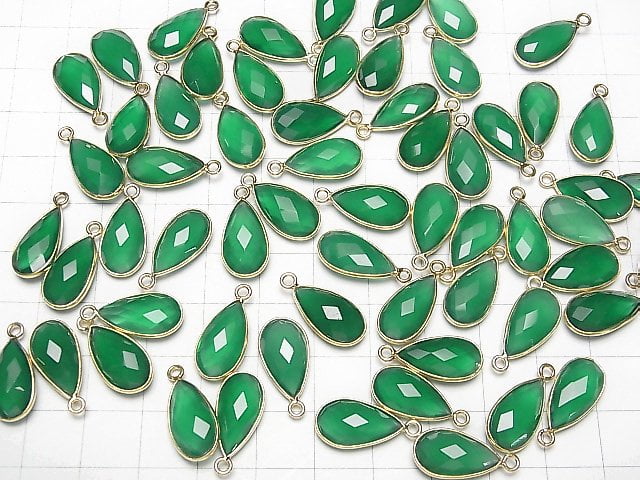 [Video] High Quality Green Onyx AAA Bezel Setting Faceted Pear Shape 17x9mm 18KGP 2pcs