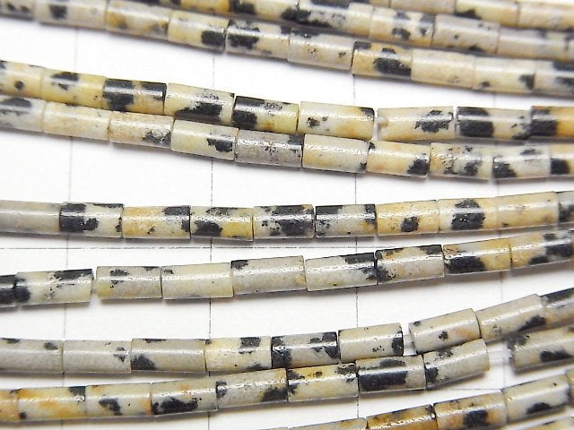 [Video] Dalmatian Jasper Tube 4x2x2mm 1strand beads (aprx.15inch / 38cm)