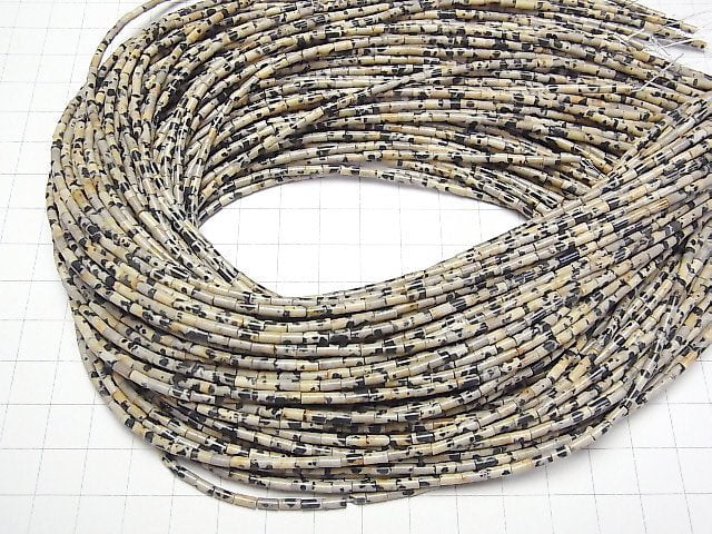 [Video] Dalmatian Jasper Tube 4x2x2mm 1strand beads (aprx.15inch / 38cm)