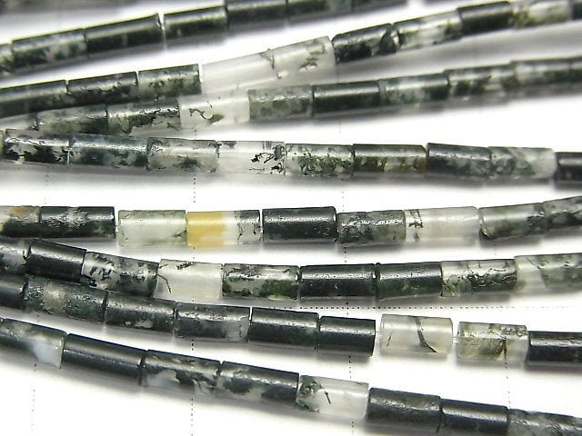 [Video] Moss Agate AAA- Tube 4x2x2mm 1strand beads (aprx.15inch / 38cm)