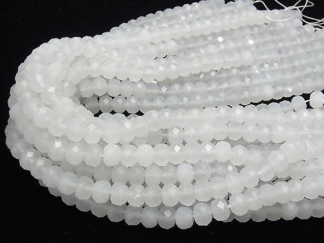 [Video] High Quality! White Chalcedony Faceted Button Roundel 10x10x7mm half or 1strand beads (aprx.15inch / 36cm)