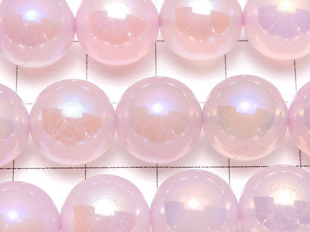 [Video] Flash, pink color Chalcedony Round 12mm 1strand beads (aprx.15inch / 36cm)