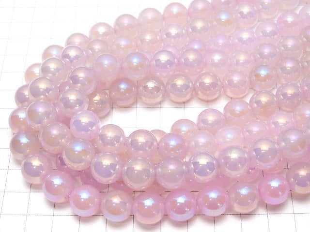 [Video] Flash, pink color Chalcedony Round 12mm 1strand beads (aprx.15inch / 36cm)