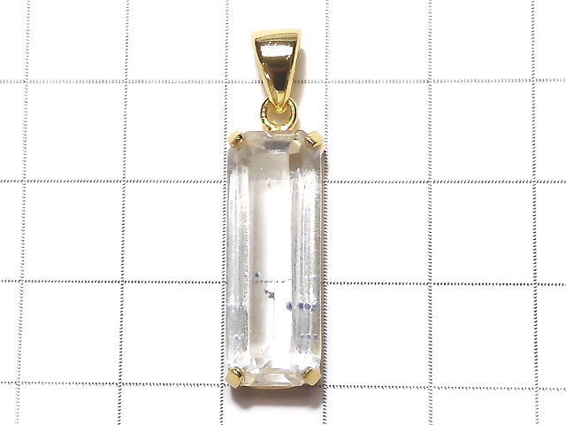 [Video] [One of a kind] Fluorite in Quartz Faceted Tube Pendant 18KGP NO.8