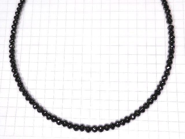 [Video] [One of a kind] [1mm hole] Black Diamond Faceted Button Roundel 1strand beads (aprx.18inch / 44cm) NO.2