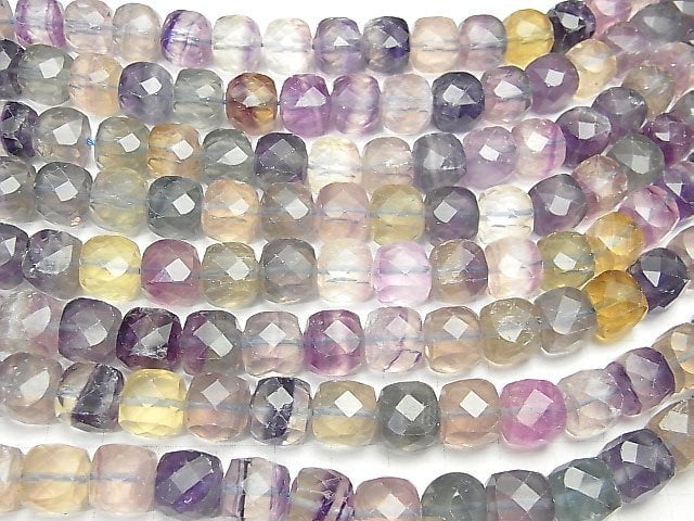 [Video] Multicolor Fluorite AA++ Cube Shape 11x11x11mm half or 1strand beads (aprx.15inch / 37cm)