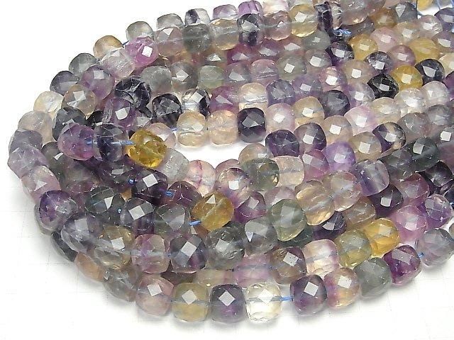 [Video] Multicolor Fluorite AA++ Cube Shape 11x11x11mm half or 1-strand beads (approx. 15inch/37cm)