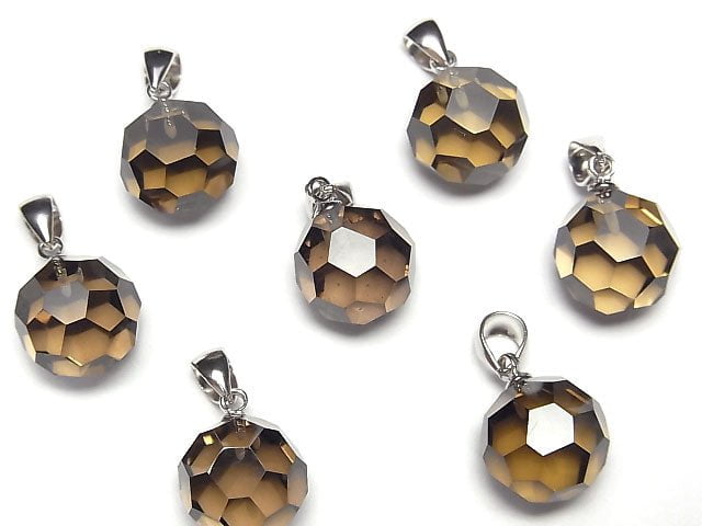 [Video] Smoky Quartz AAA "Buckyball" Faceted Round 12mm Pendant Silver925 1pc