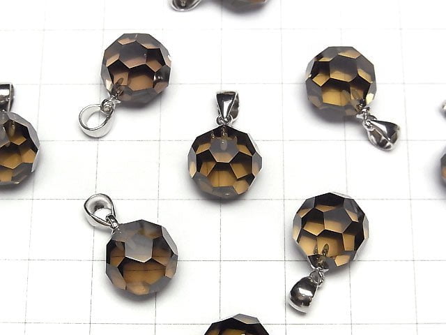 [Video] Smoky Quartz AAA "Buckyball" Faceted Round 12mm Pendant Silver925 1pc