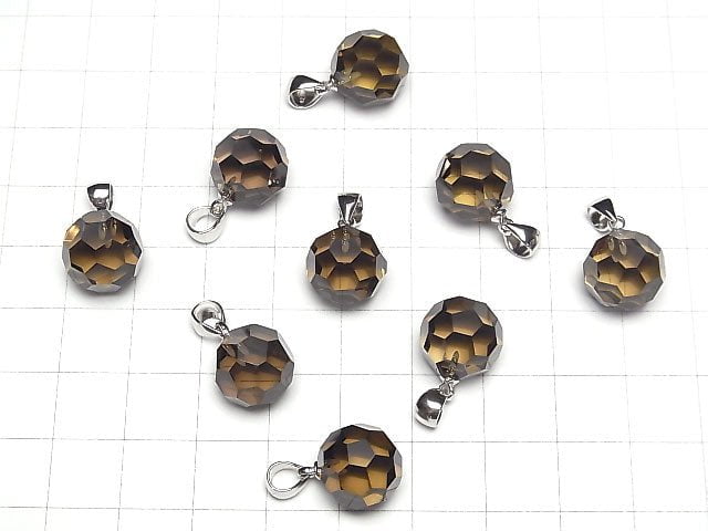 [Video] Smoky Quartz AAA "Buckyball" Faceted Round 12mm Pendant Silver925 1pc