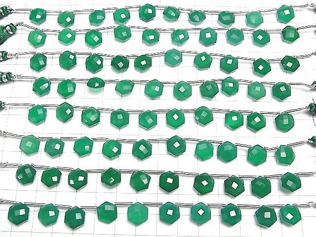 [Video]High Quality Green Onyx AAA Hexagon Cut 11x10mm 1strand (8pcs )