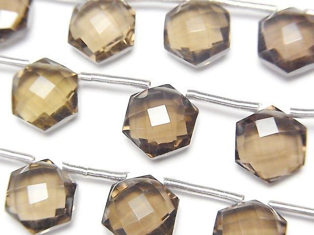 [Video] High Quality Smoky Quartz AAA Hexagon Cut 11x10mm 1 Strand (8pcs)