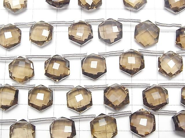 [Video] High Quality Smoky Quartz AAA Hexagon Cut 11x10mm 1 Strand (8pcs)