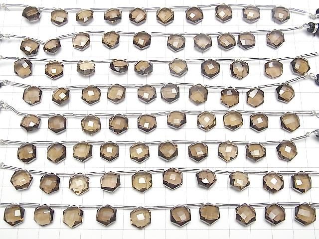 [Video] High Quality Smoky Quartz AAA Hexagon Cut 11x10mm 1 Strand (8pcs)