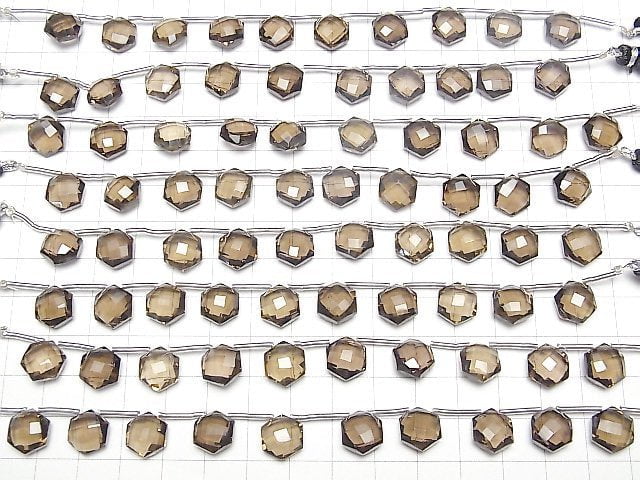 [Video] High Quality Smoky Quartz AAA Hexagon Cut 11x10mm 1strand (8pcs)