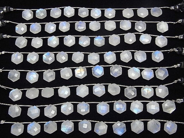 [Video] Rainbow Moonstone AA++ Hexagon cut 11x10mm 1strand (8pcs )