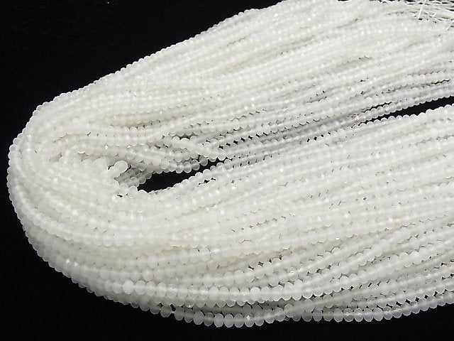 [Video] High Quality! White Chalcedony Faceted Button Roundel 4x4x3mm 1strand beads (aprx.15inch / 37cm)