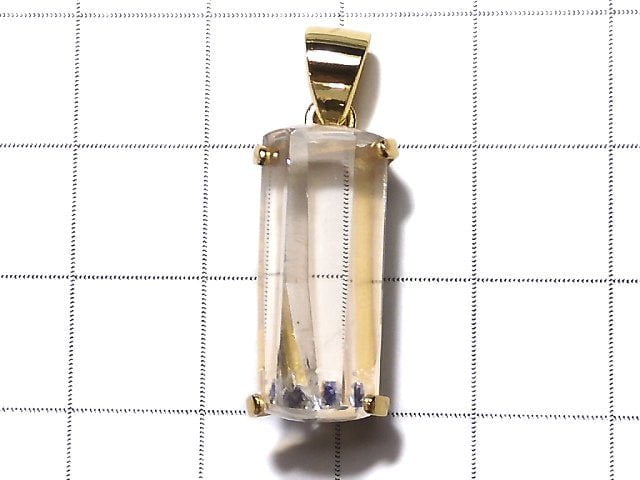 [Video] [One of a kind] Fluorite in Quartz Faceted Tube Pendant 18KGP NO.37