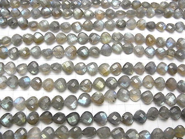 [Video] Labradorite AA++ Vertical Hole Heart cut 8x8mm half or 1strand beads (aprx.7inch / 17cm)