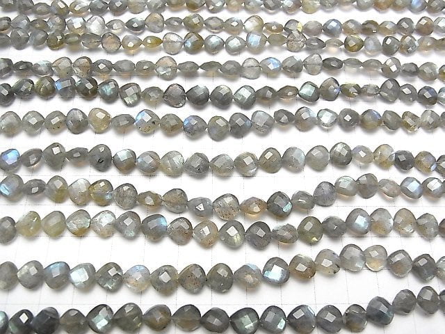 [Video] Labradorite AA++ Vertical Hole Heart cut 8x8mm half or 1strand beads (aprx.7inch / 17cm)