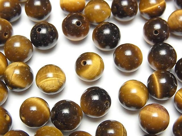 [Video] Yellow Tiger's Eye AA++ Half Drilled Hole Round 8mm 10pcs