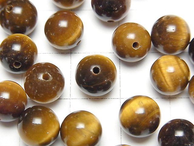 [Video] Yellow Tiger's Eye AA++ Half Drilled Hole Round 8mm 10pcs