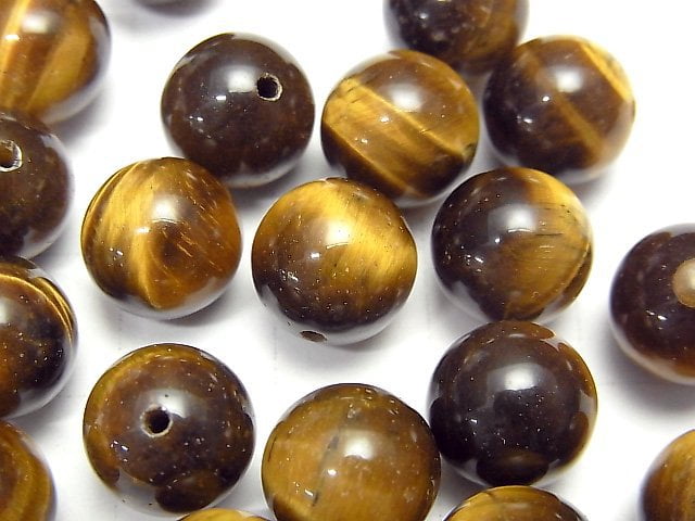 [Video] Yellow Tiger's Eye AA++ Half Drilled Hole Round 10mm 5pcs