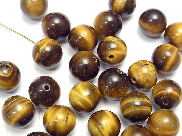 [Video] Yellow Tiger's Eye AA++ Half Drilled Hole Round 10mm 5pcs