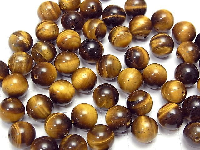 [Video] Yellow Tiger's Eye AA++ Half Drilled Hole Round 10mm 5pcs