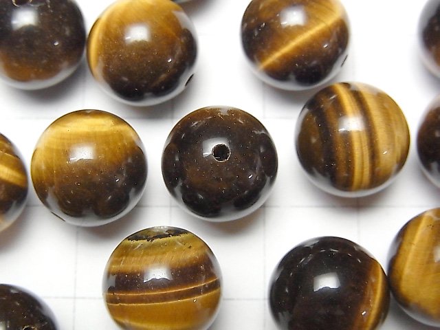 [Video] Yellow Tiger's Eye AA++ Half Drilled Hole Round 12mm 5pcs