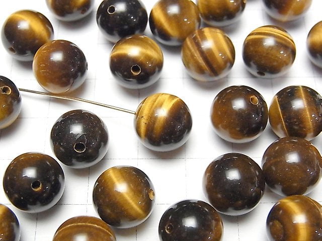 [Video] Yellow Tiger's Eye AA++ Half Drilled Hole Round 12mm 5pcs