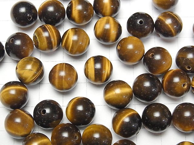 [Video] Yellow Tiger's Eye AA++ Half Drilled Hole Round 12mm 5pcs