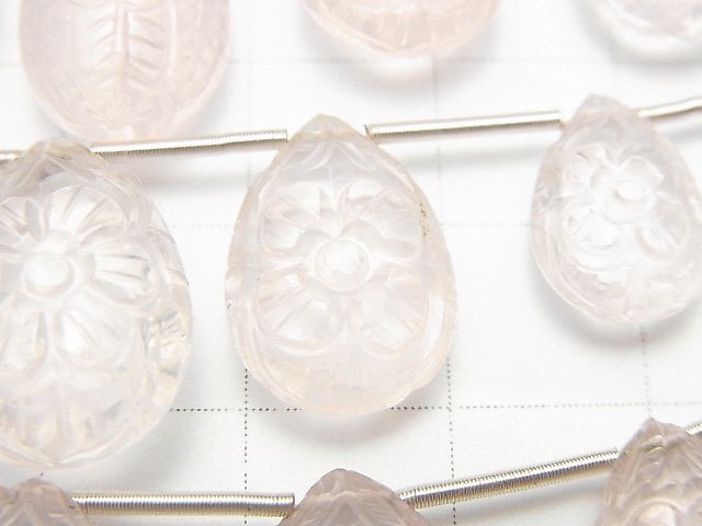 [Video] High Quality Rose Quartz AAA Carved Pear shape 1strand (5pcs)