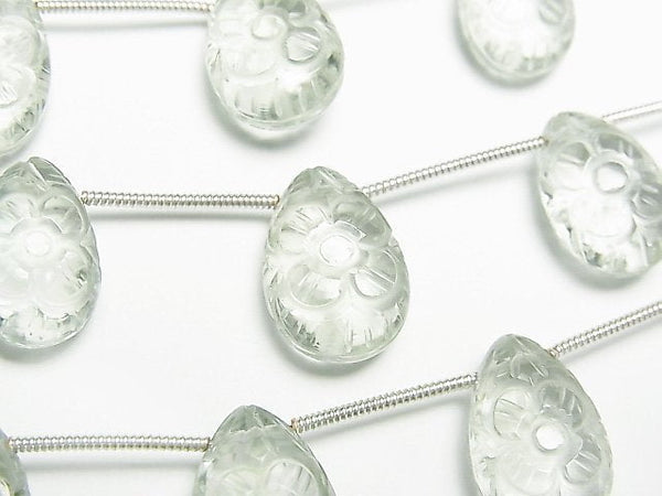 Carving, Green Amethyst, Pear Shape Gemstone Beads