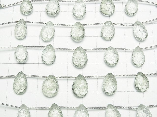 [Video] High Quality Green Amethyst AAA Carving Pear shape 1strand (5pcs)