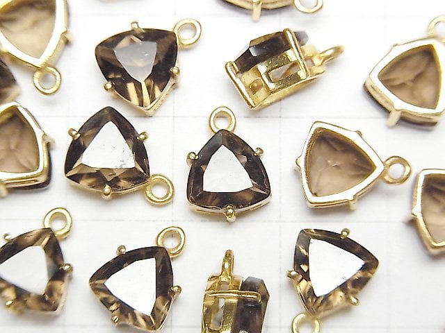 [Video]High Quality Smoky Quartz AAA Bezel Setting Triangle Faceted 9x8mm 18KGP 2pcs