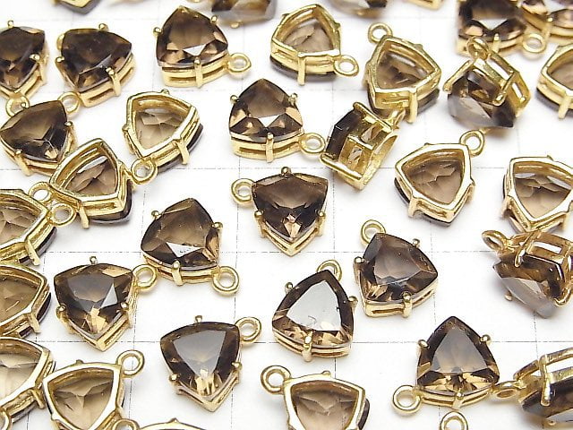 [Video]High Quality Smoky Quartz AAA Bezel Setting Triangle Faceted 9x8mm 18KGP 2pcs