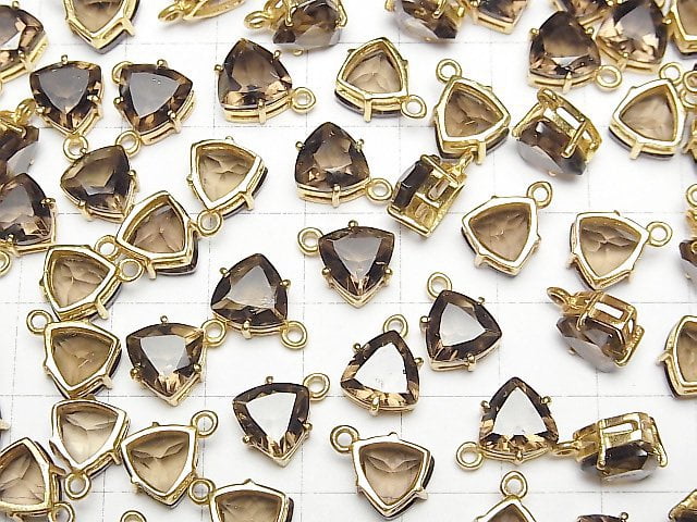 [Video]High Quality Smoky Quartz AAA Bezel Setting Triangle Faceted 9x8mm 18KGP 2pcs