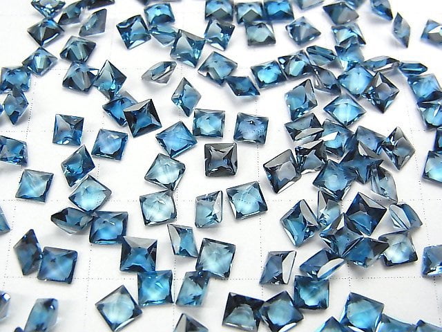 [Video]High Quality London Blue Topaz AAA Loose stone Princess Cut 4x4mm 5pcs