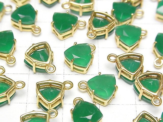 [Video]High Quality Green Onyx AAA Bezel Setting Triangle Faceted 9x8mm 18KGP 2pcs