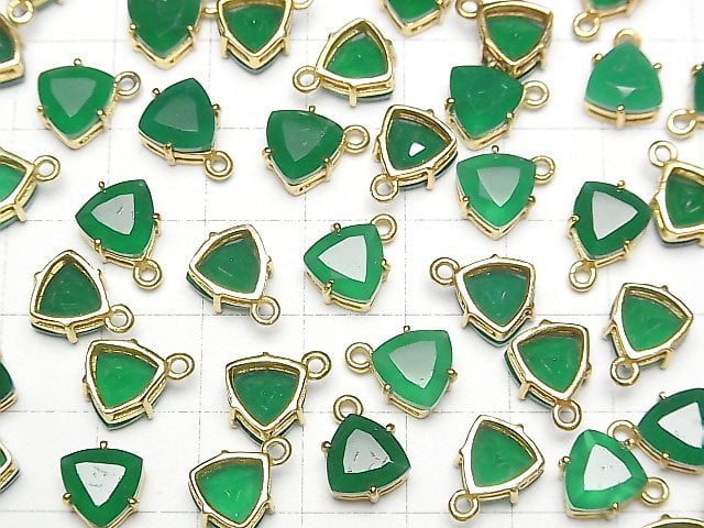 [Video]High Quality Green Onyx AAA Bezel Setting Triangle Faceted 9x8mm 18KGP 2pcs