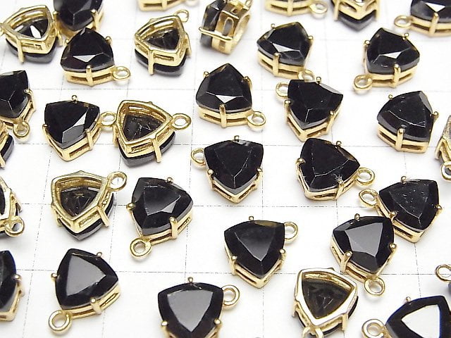 [Video]High Quality Black Spinel AAA Bezel Setting Triangle Faceted 9x8mm 18KGP 2pcs