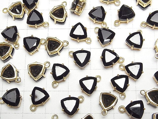 [Video]High Quality Black Spinel AAA Bezel Setting Triangle Faceted 9x8mm 18KGP 2pcs