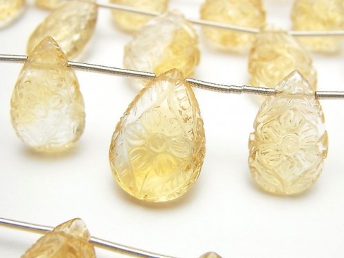 Carving, Citrine, Pear Shape Gemstone Beads