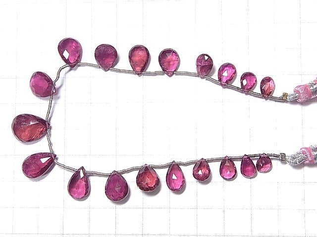 [Video] [One of a kind] High Quality Rubellite (Red Tourmaline) AAA - AAA- Pear shape Faceted Briolette 1strand beads (aprx.7inch / 18cm) NO.31