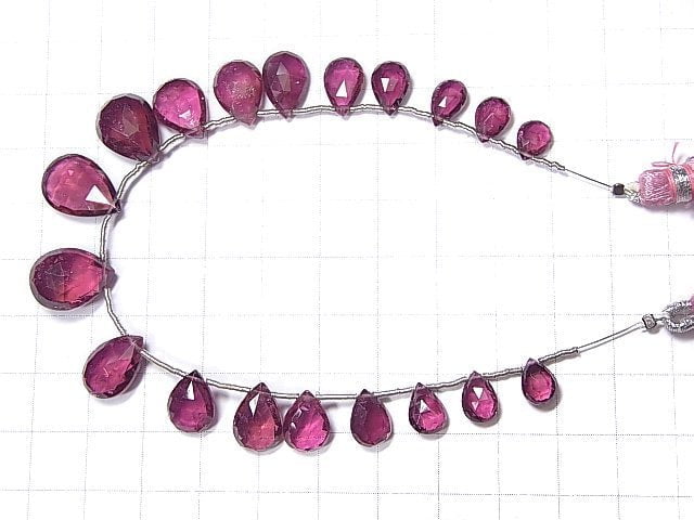 [Video] [One of a kind] High Quality Rubellite (Red Tourmaline) AAA - AAA- Pear shape Faceted Briolette 1strand beads (aprx.7inch / 18cm) NO.34