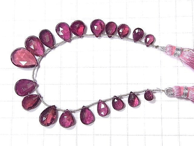 [Video] [One of a kind] High Quality Rubellite (Red Tourmaline) AAA - AAA- Pear shape Faceted Briolette 1strand beads (aprx.7inch / 18cm) NO.35